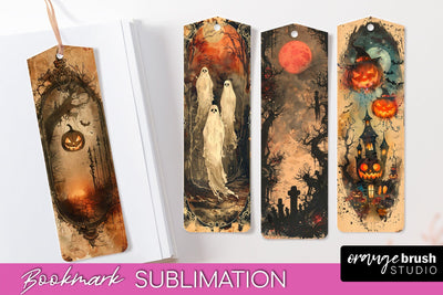 Vintage Halloween Bookmark - Printable Scrapbook Bookmarks Sublimation OrangeBrushStudio 