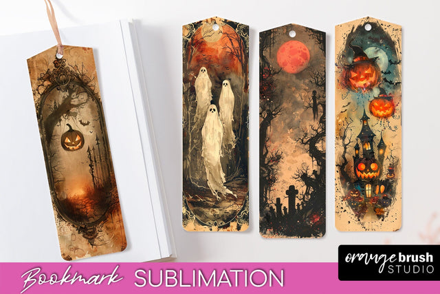 Vintage Halloween Bookmark - Printable Scrapbook Bookmarks Sublimation OrangeBrushStudio 