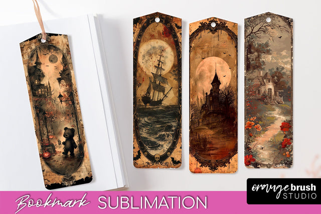 Vintage Halloween Bookmark - Printable Scrapbook Bookmarks Sublimation OrangeBrushStudio 