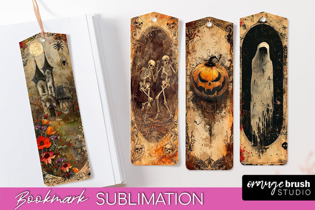 Vintage Halloween Bookmark - Printable Scrapbook Bookmarks Sublimation OrangeBrushStudio 