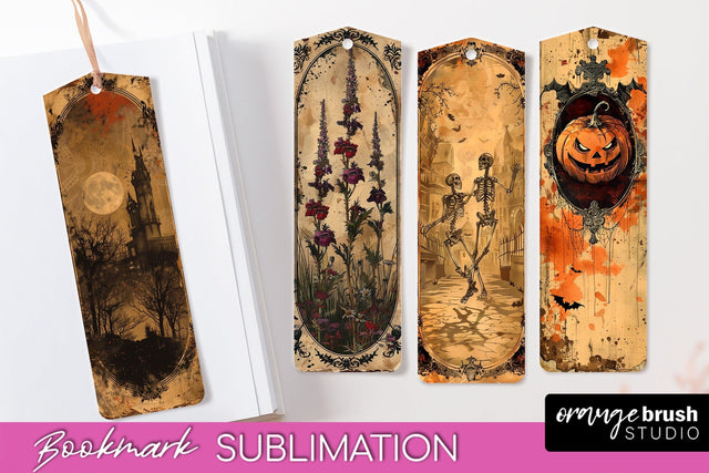 Vintage Halloween Bookmark - Printable Scrapbook Bookmarks Sublimation OrangeBrushStudio 