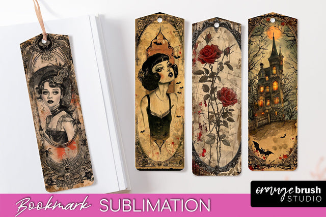 Vintage Halloween Bookmark - Printable Scrapbook Bookmarks Sublimation OrangeBrushStudio 