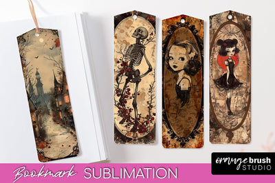 Vintage Halloween Bookmark - Printable Scrapbook Bookmarks Sublimation OrangeBrushStudio 
