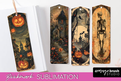 Vintage Halloween Bookmark - Printable Scrapbook Bookmarks Sublimation OrangeBrushStudio 