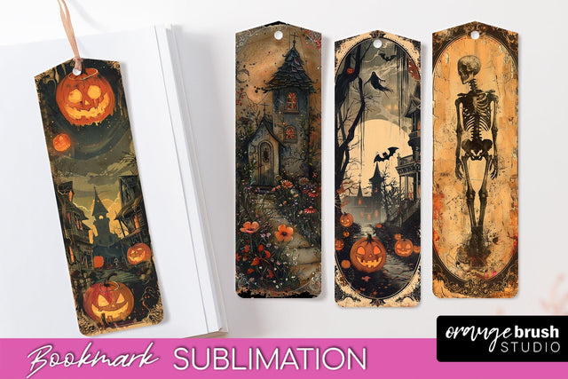 Vintage Halloween Bookmark - Printable Scrapbook Bookmarks Sublimation OrangeBrushStudio 