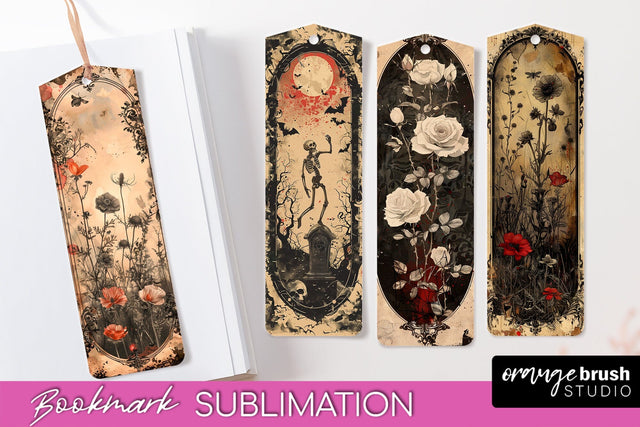 Vintage Halloween Bookmark - Printable Scrapbook Bookmarks Sublimation OrangeBrushStudio 