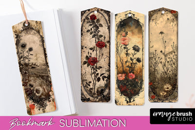 Vintage Halloween Bookmark - Printable Scrapbook Bookmarks Sublimation OrangeBrushStudio 