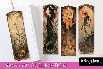 Vintage Halloween Bookmark - Printable Scrapbook Bookmarks Sublimation OrangeBrushStudio 