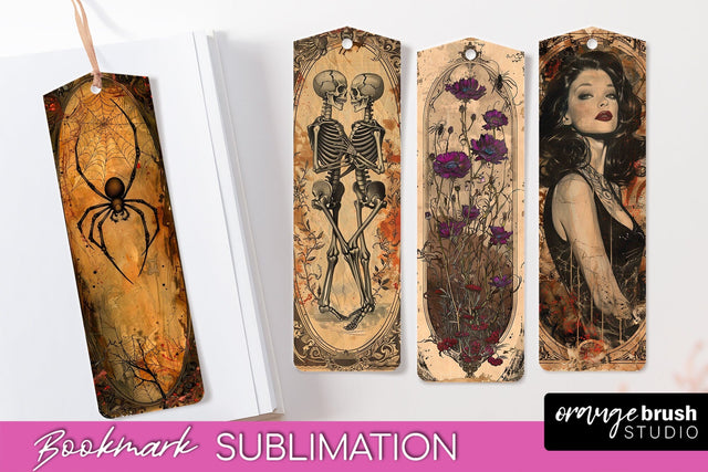 Vintage Halloween Bookmark - Printable Scrapbook Bookmarks Sublimation OrangeBrushStudio 