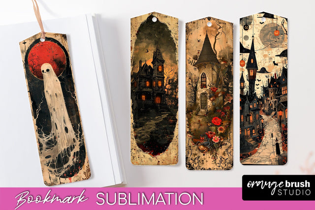 Vintage Halloween Bookmark - Printable Scrapbook Bookmarks Sublimation OrangeBrushStudio 