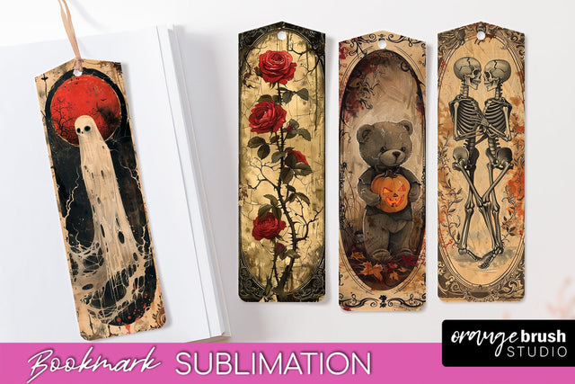 Vintage Halloween Bookmark - Printable Scrapbook Bookmarks Sublimation OrangeBrushStudio 