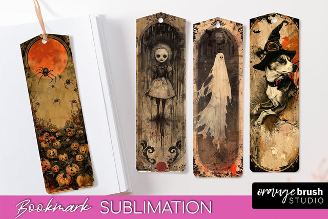 Vintage Halloween Bookmark - Printable Scrapbook Bookmarks Sublimation OrangeBrushStudio 