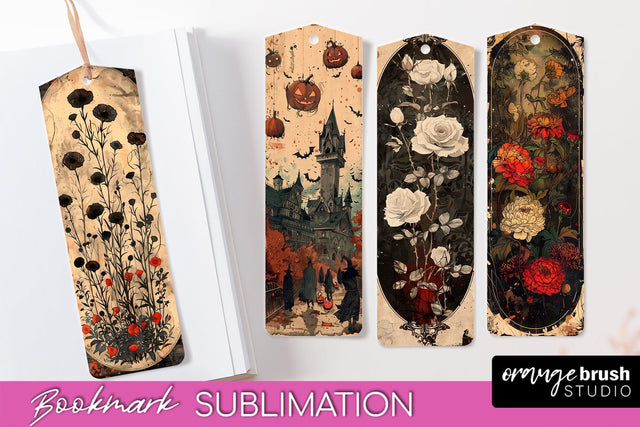 Vintage Halloween Bookmark - Printable Scrapbook Bookmarks Sublimation OrangeBrushStudio 