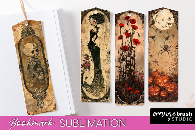 Vintage Halloween Bookmark - Printable Scrapbook Bookmarks Sublimation OrangeBrushStudio 