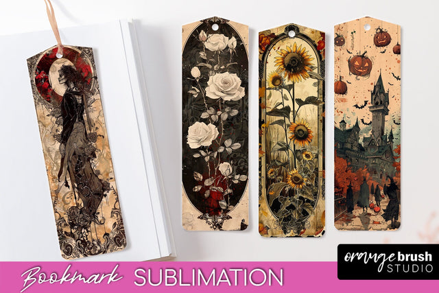 Vintage Halloween Bookmark - Printable Scrapbook Bookmarks Sublimation OrangeBrushStudio 