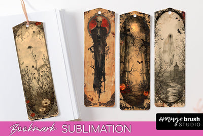 Vintage Halloween Bookmark - Printable Scrapbook Bookmarks Sublimation OrangeBrushStudio 