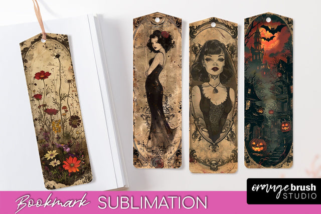 Vintage Halloween Bookmark - Printable Scrapbook Bookmarks Sublimation OrangeBrushStudio 