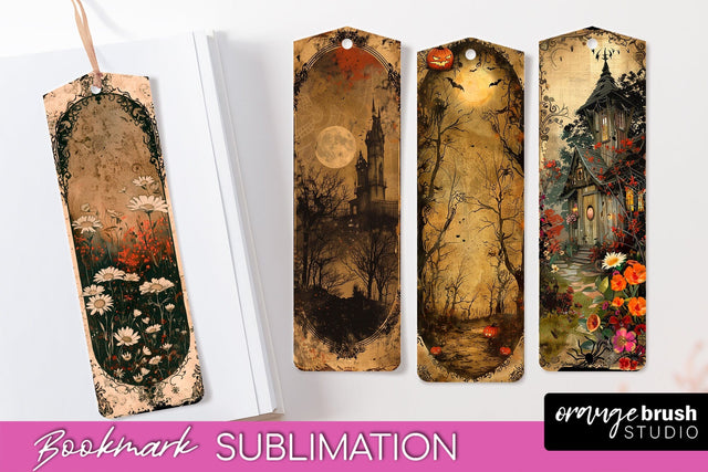 Vintage Halloween Bookmark - Printable Scrapbook Bookmarks Sublimation OrangeBrushStudio 