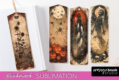 Vintage Halloween Bookmark - Printable Scrapbook Bookmarks Sublimation OrangeBrushStudio 
