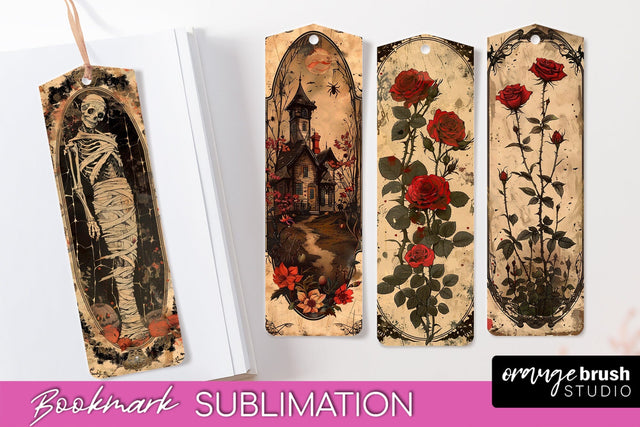 Vintage Halloween Bookmark - Printable Scrapbook Bookmarks Sublimation OrangeBrushStudio 