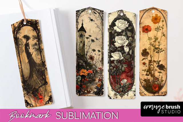 Vintage Halloween Bookmark - Printable Scrapbook Bookmarks Sublimation OrangeBrushStudio 