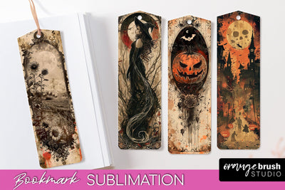 Vintage Halloween Bookmark - Printable Scrapbook Bookmarks Sublimation OrangeBrushStudio 