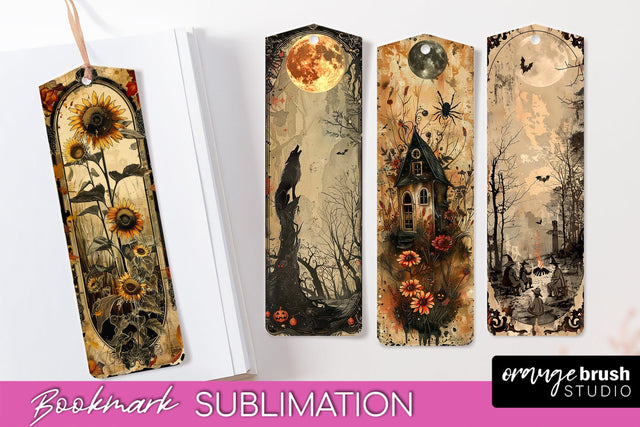 Vintage Halloween Bookmark - Printable Scrapbook Bookmarks Sublimation OrangeBrushStudio 