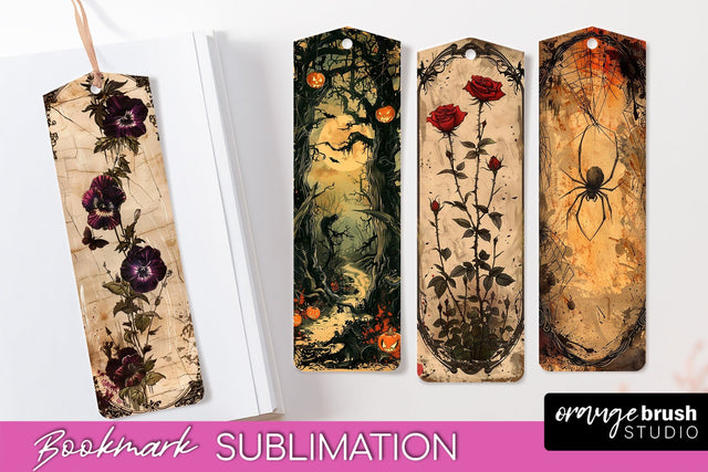 Vintage Halloween Bookmark - Printable Scrapbook Bookmarks Sublimation OrangeBrushStudio 