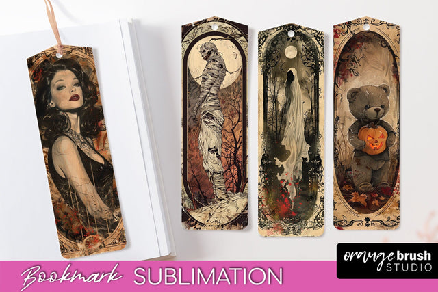 Vintage Halloween Bookmark - Printable Scrapbook Bookmarks Sublimation OrangeBrushStudio 