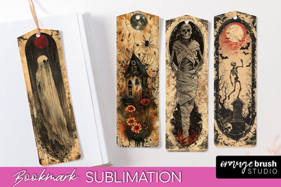 Vintage Halloween Bookmark - Printable Scrapbook Bookmarks Sublimation OrangeBrushStudio 