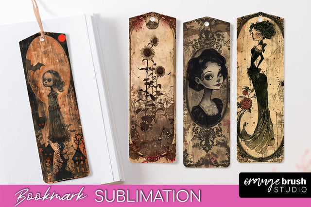Vintage Halloween Bookmark - Printable Scrapbook Bookmarks Sublimation OrangeBrushStudio 