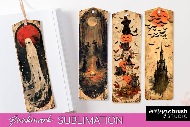 Vintage Halloween Bookmark - Printable Scrapbook Bookmarks Sublimation OrangeBrushStudio 