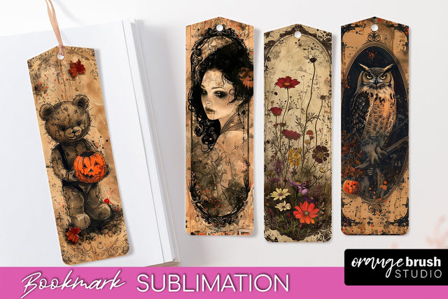 Vintage Halloween Bookmark - Printable Scrapbook Bookmarks Sublimation OrangeBrushStudio 