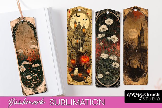 Vintage Halloween Bookmark - Printable Scrapbook Bookmarks Sublimation OrangeBrushStudio 