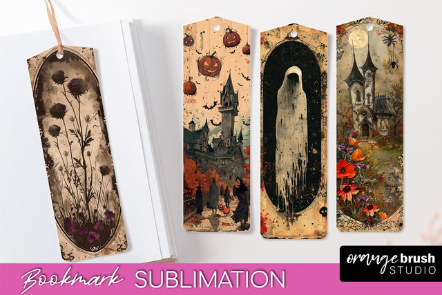 Vintage Halloween Bookmark - Printable Scrapbook Bookmarks Sublimation OrangeBrushStudio 