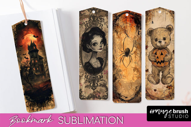 Vintage Halloween Bookmark - Printable Scrapbook Bookmarks Sublimation OrangeBrushStudio 