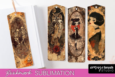 Vintage Halloween Bookmark - Printable Scrapbook Bookmarks Sublimation OrangeBrushStudio 