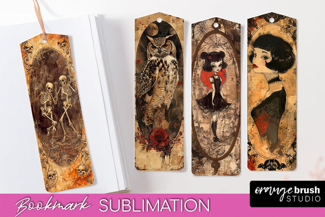 Vintage Halloween Bookmark - Printable Scrapbook Bookmarks Sublimation OrangeBrushStudio 