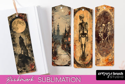 Vintage Halloween Bookmark - Printable Scrapbook Bookmarks Sublimation OrangeBrushStudio 
