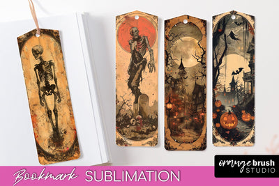 Vintage Halloween Bookmark - Printable Scrapbook Bookmarks Sublimation OrangeBrushStudio 