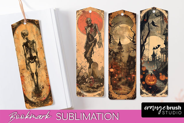Vintage Halloween Bookmark - Printable Scrapbook Bookmarks Sublimation OrangeBrushStudio 