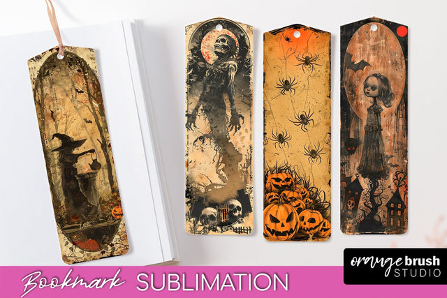 Vintage Halloween Bookmark - Printable Scrapbook Bookmarks Sublimation OrangeBrushStudio 