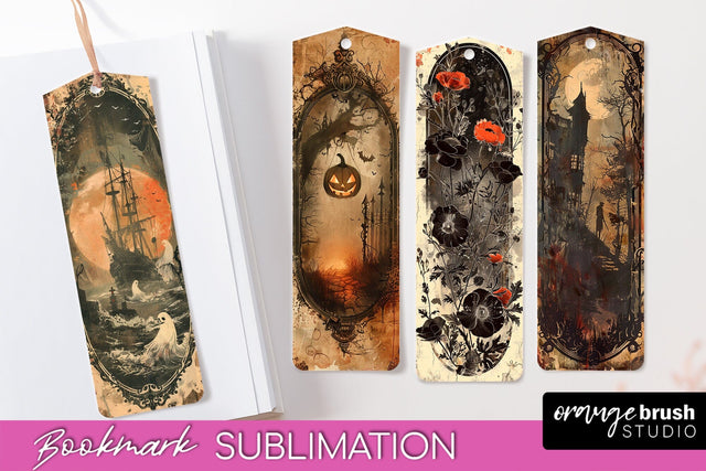 Vintage Halloween Bookmark - Printable Scrapbook Bookmarks Sublimation OrangeBrushStudio 