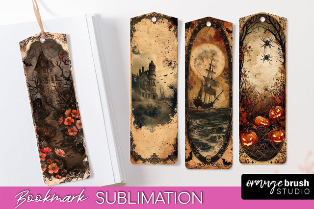 Vintage Halloween Bookmark - Printable Scrapbook Bookmarks Sublimation OrangeBrushStudio 