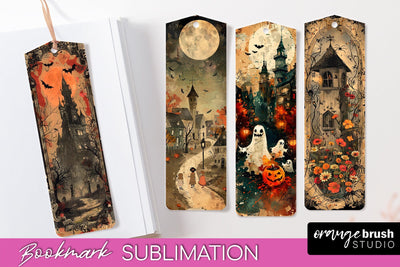 Vintage Halloween Bookmark - Printable Scrapbook Bookmarks Sublimation OrangeBrushStudio 