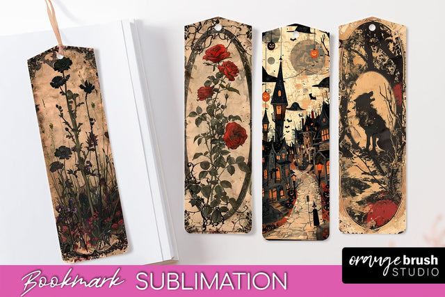 Vintage Halloween Bookmark - Printable Scrapbook Bookmarks Sublimation OrangeBrushStudio 