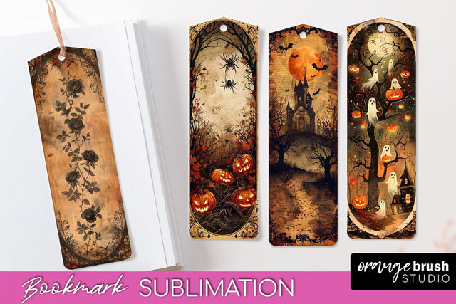 Vintage Halloween Bookmark - Printable Scrapbook Bookmarks Sublimation OrangeBrushStudio 