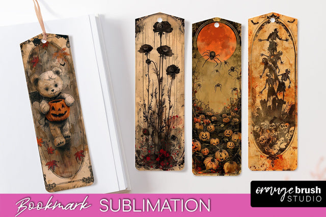 Vintage Halloween Bookmark - Printable Scrapbook Bookmarks Sublimation OrangeBrushStudio 