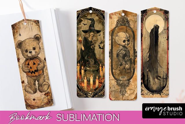 Vintage Halloween Bookmark - Printable Scrapbook Bookmarks Sublimation OrangeBrushStudio 