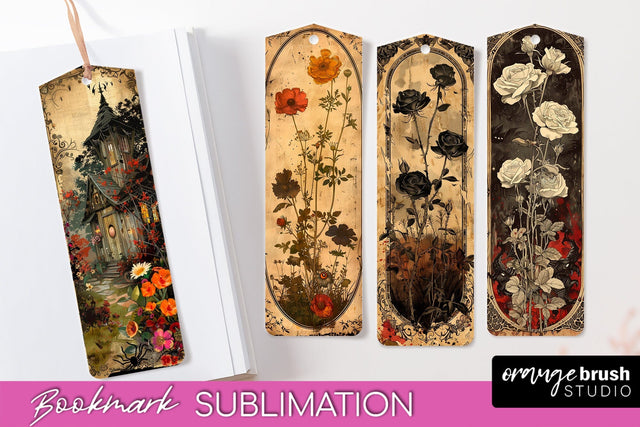 Vintage Halloween Bookmark - Printable Scrapbook Bookmarks Sublimation OrangeBrushStudio 
